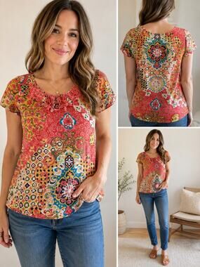 J.Crew Women’s Size 0 Multicolor Floral Paisley Print Cotton Blouse Short Sleeve